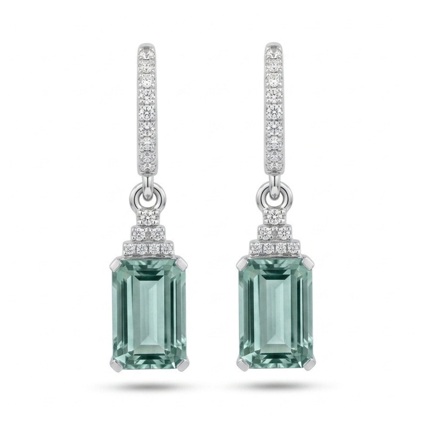14K 4.95cttw Emerald Cut Congo Tourmaline 0.21cttw VS White Diamonds Drop Earrings