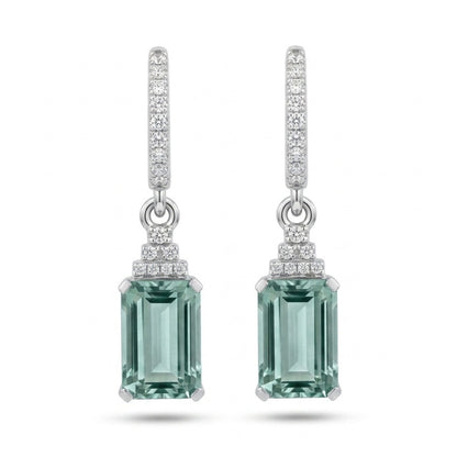 14K 4.95cttw Emerald Cut Congo Tourmaline 0.21cttw VS White Diamonds Drop Earrings