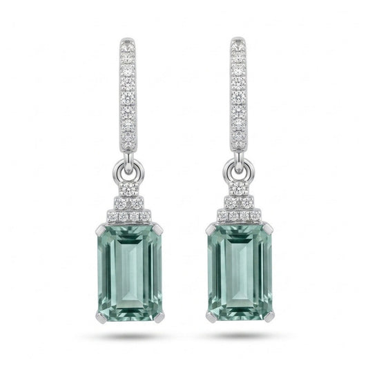 14K 4.95cttw Emerald Cut Congo Tourmaline 0.21cttw VS White Diamonds Drop Earrings