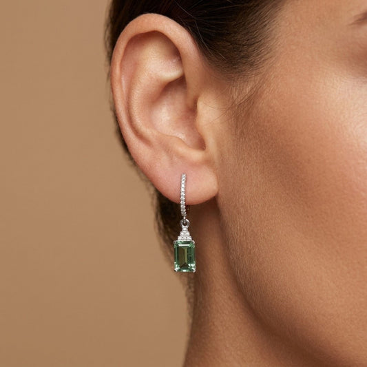 14K 4.95cttw Emerald Cut Congo Tourmaline 0.21cttw VS White Diamonds Drop Earrings