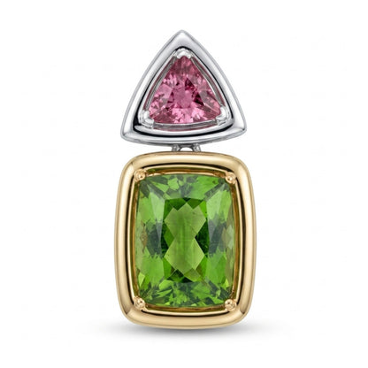 14K 9.19ct Cushion Green Paraiba 1.61ct Trilliant Copper Bearing Tourmaline Pendant