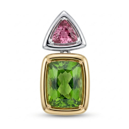 14K 9.19ct Cushion Copper Bearing Tourmaline 1.61ct Trilliant Copper Bearing Tourmaline Pendant