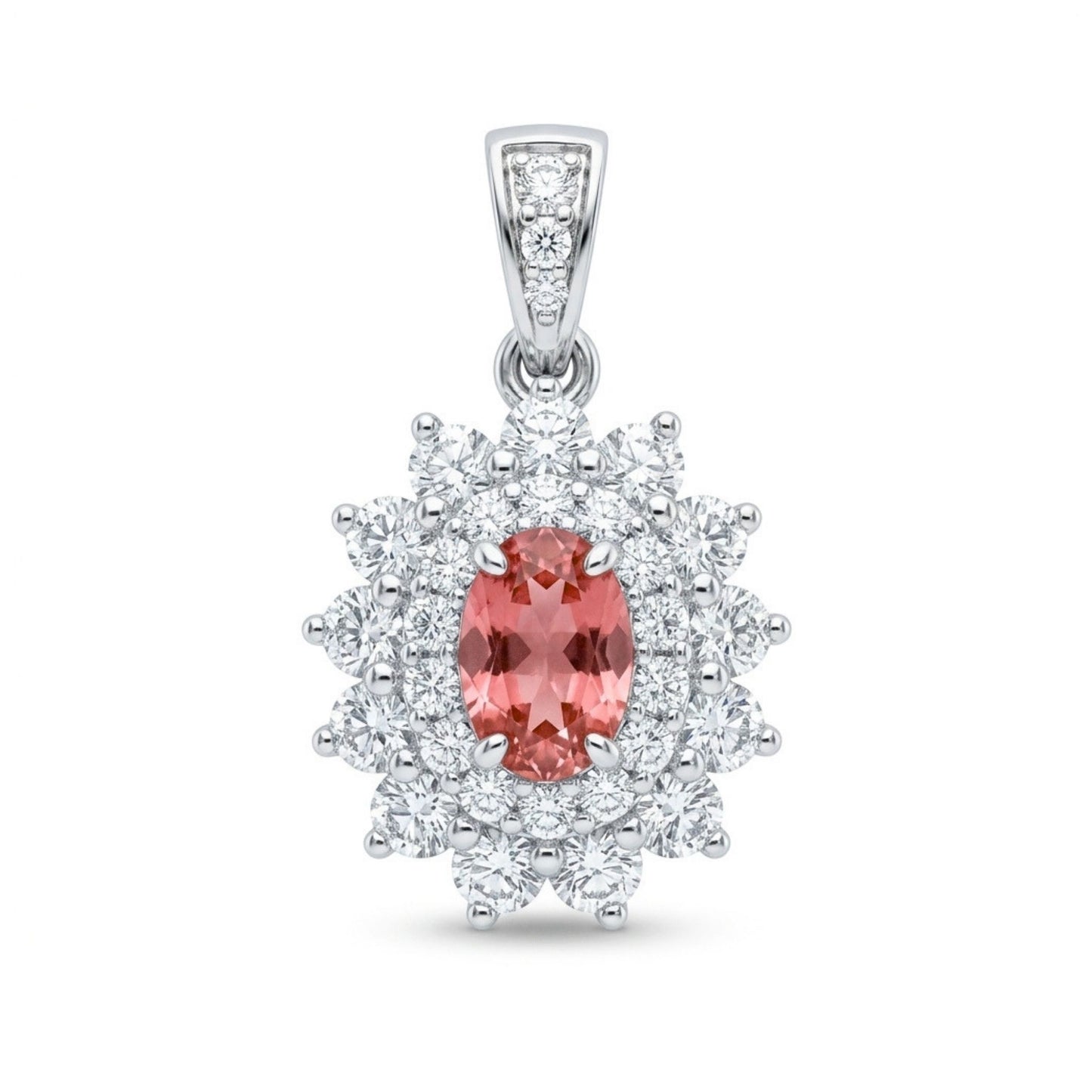 Platinum 0.50ct Oval Sweet Home Rhodochrosite 0.76cttw VS White Diamonds Pendant