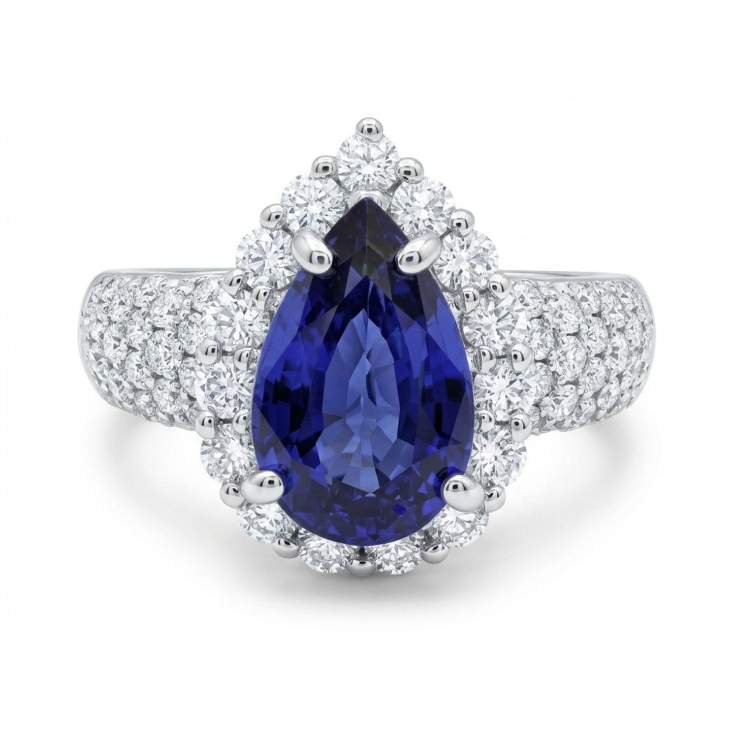 14K 2.17ct Pear Shape Blue Sapphire 0.86cttw VS White Diamonds Ring