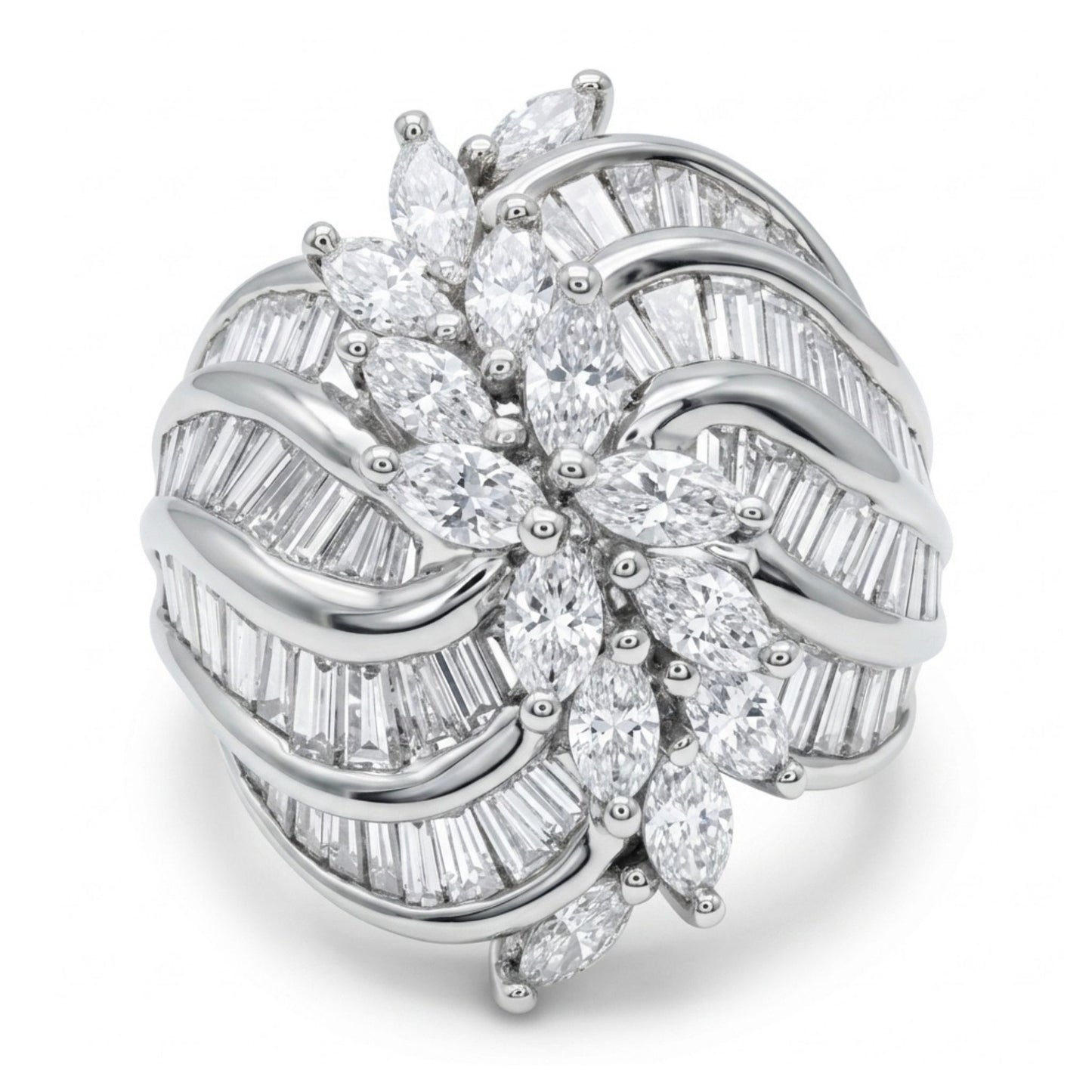 Platinum 3.05cttw Marquise & Baguette White Diamond Ring
