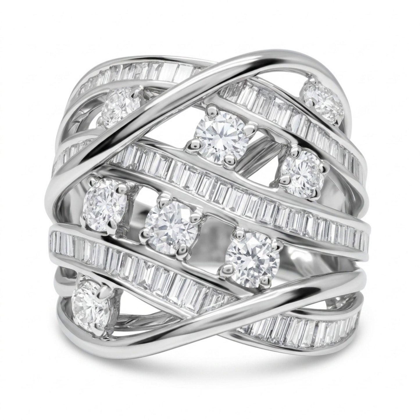 18K 1.65cttw Baguette & Round White Diamond Ring