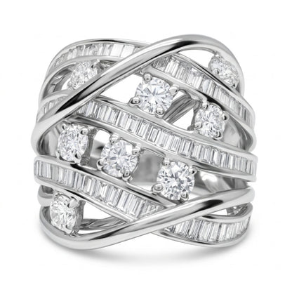 18K 1.65cttw Baguette & Round White Diamond Ring