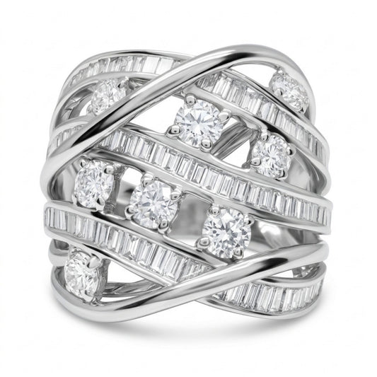 18K 1.65cttw Baguette & Round White Diamond Ring