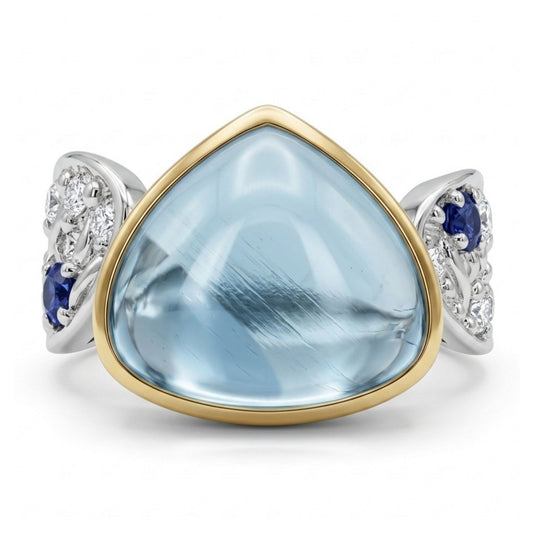 Platinum & 18K 6.84ct Fancy Cut Blue Topaz 0.23cttw White Diamonds & Blue Sapphire Ring