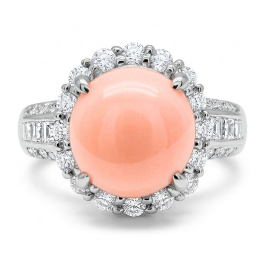 Platinum 4.63ct Round Conch Pearl 0.70cttw White Diamonds Ring