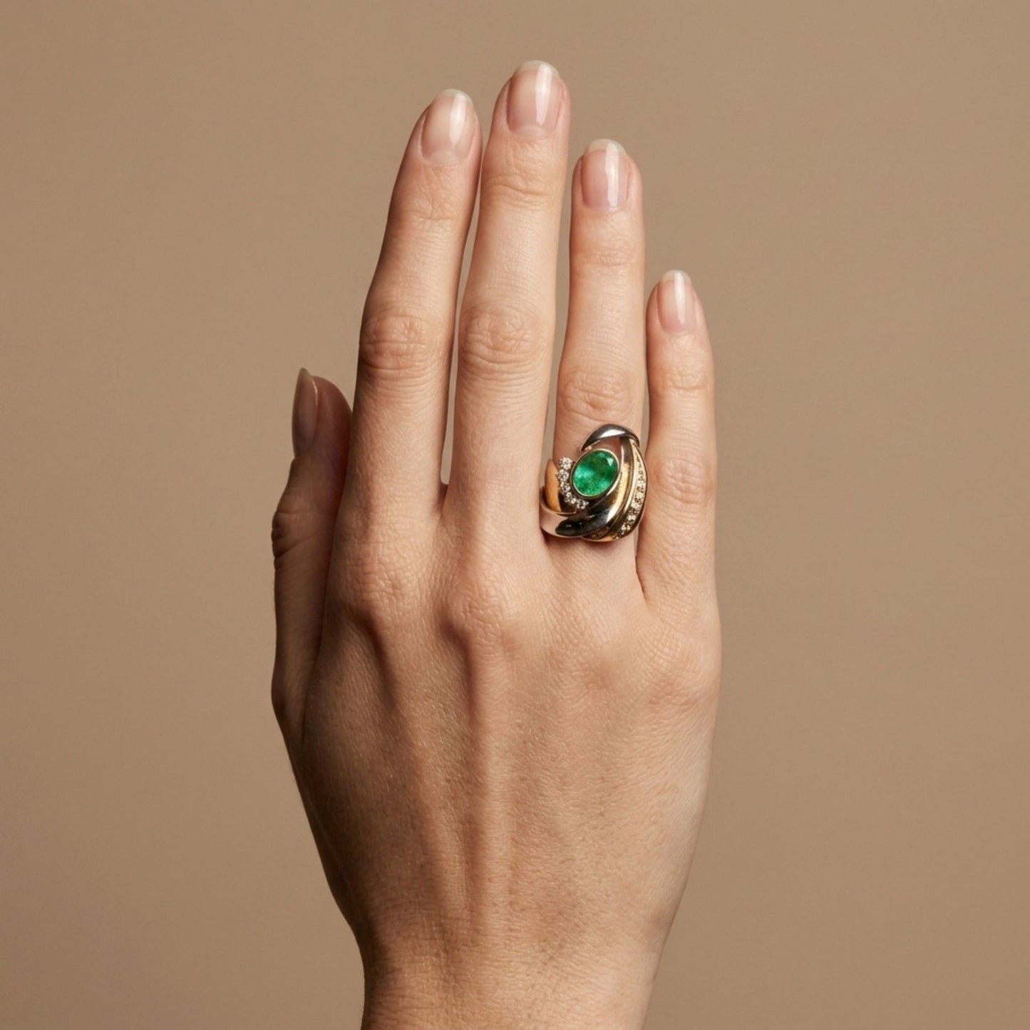 Platinum & 18K 1.65ct Oval Colombian Emerald 0.24cttw White Diamonds Ring