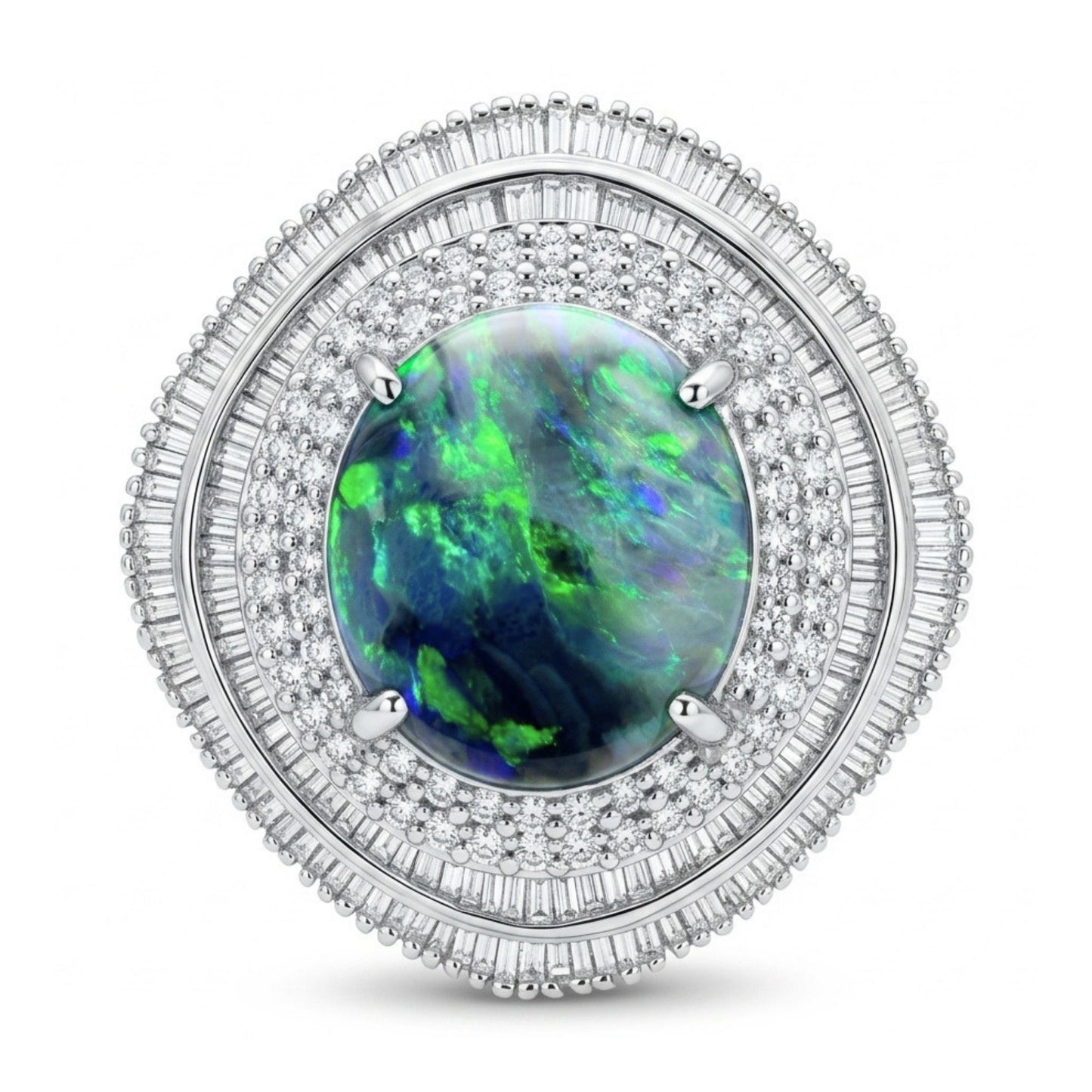 Platinum 4.74ct Oval Black Opal 1.57cttw White Diamonds Ring