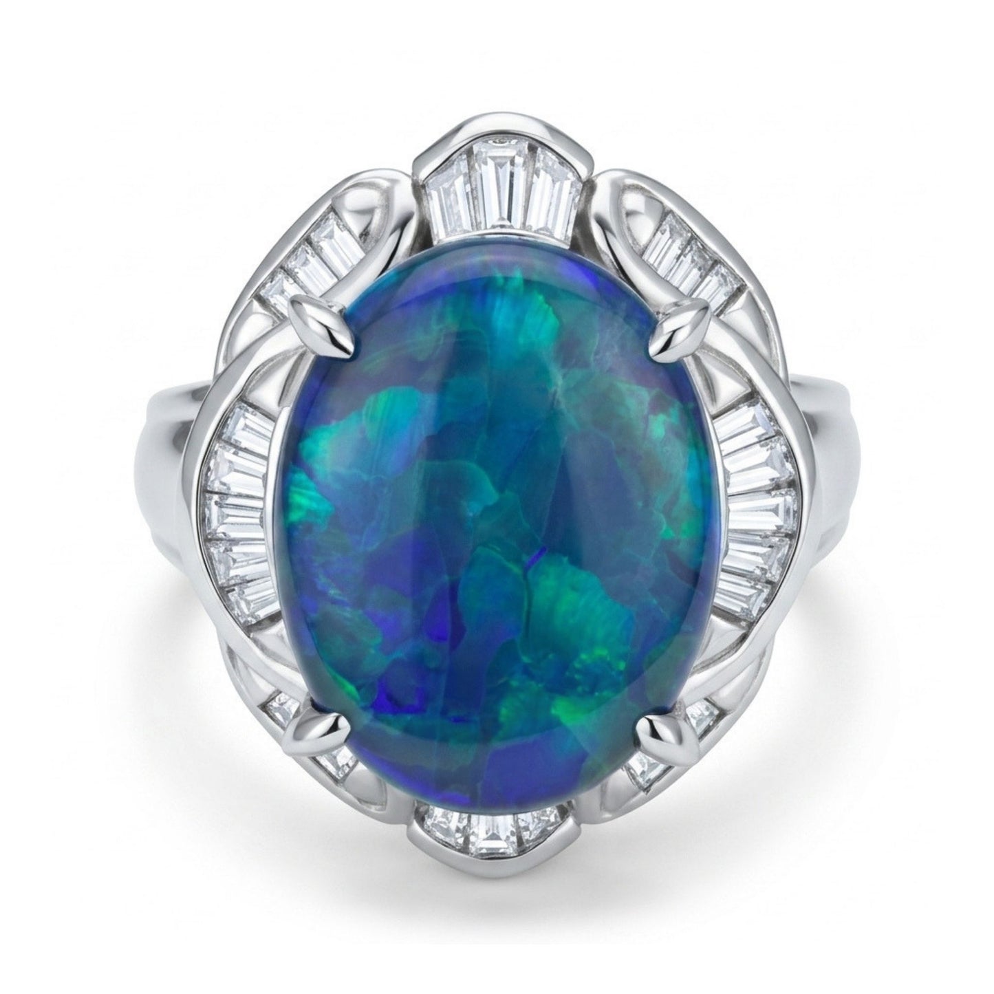 Platinum 3.78ct Oval Black Opal 0.38cttw White Diamonds Ring