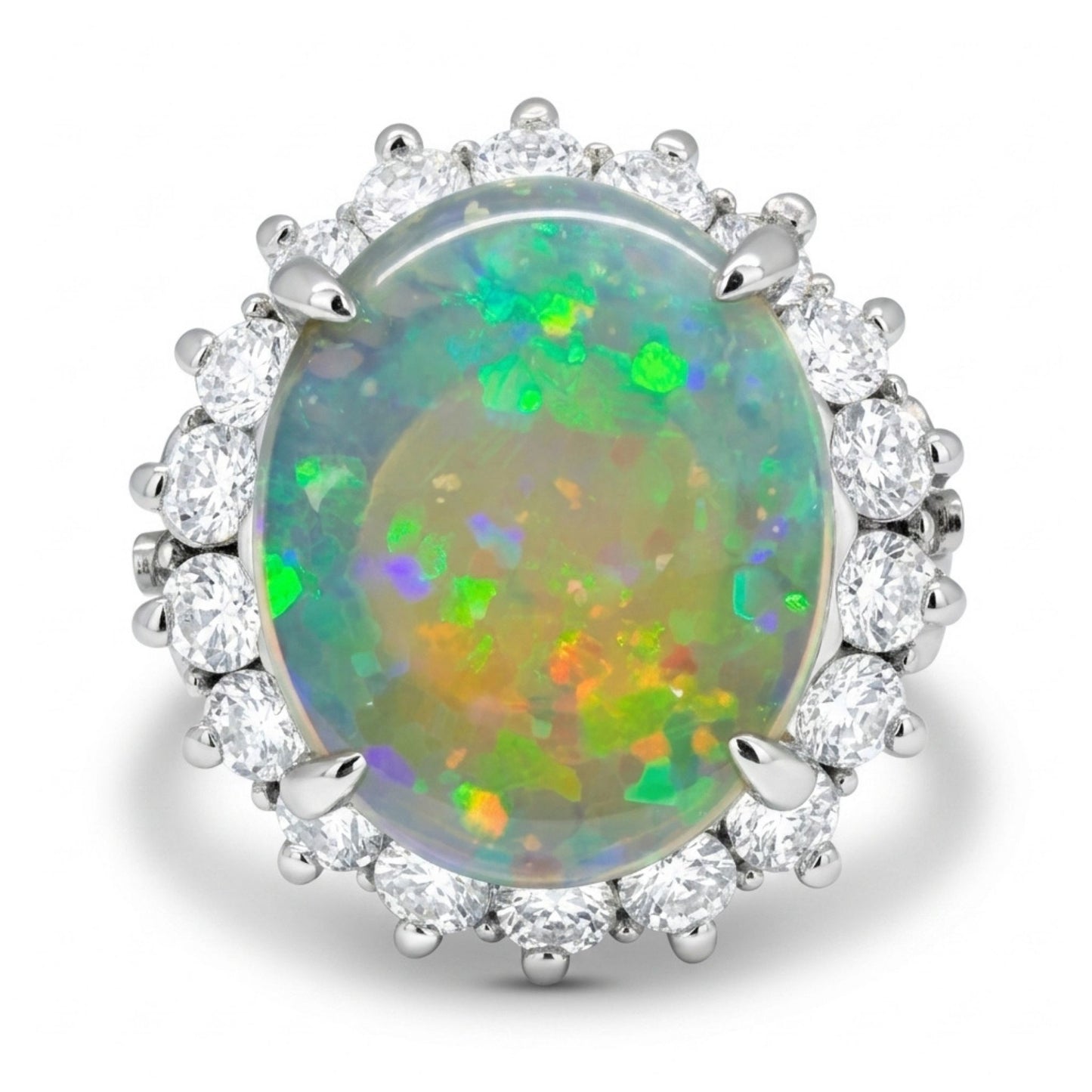 Platinum 2.48ct Oval Australian Opal 1.01cttw White Diamonds Ring