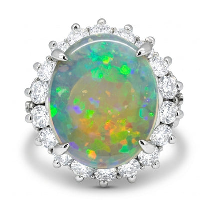 Platinum 2.48ct Oval Australian Opal 1.01cttw White Diamonds Ring