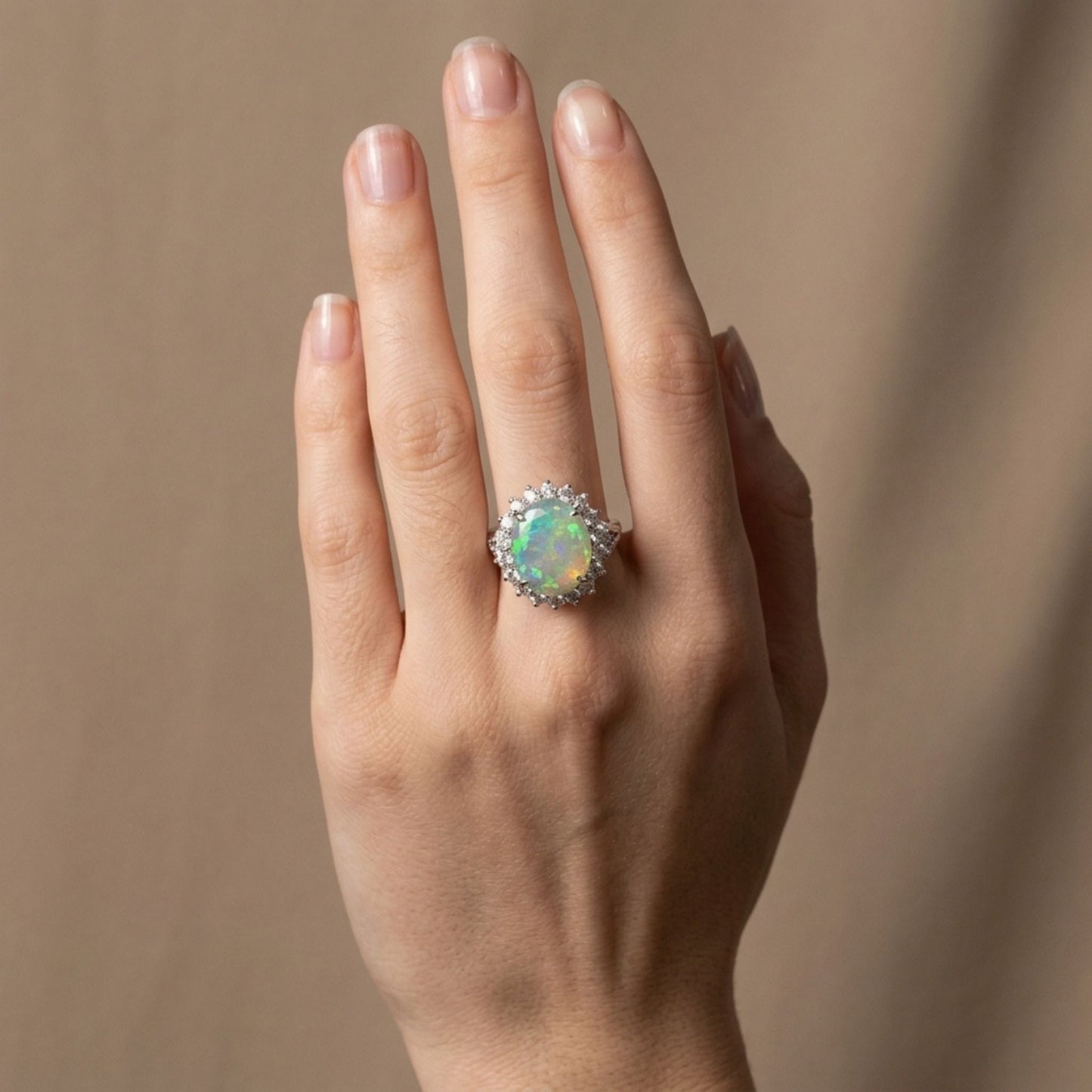 Platinum 2.48ct Oval Australian Opal 1.01cttw White Diamonds Ring