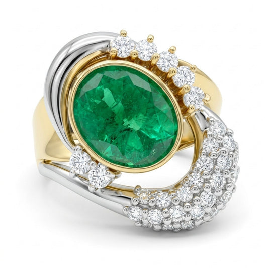 Platinum & 18K 1.91ct Oval Colombian Emerald 0.57cttw White Diamonds Ring