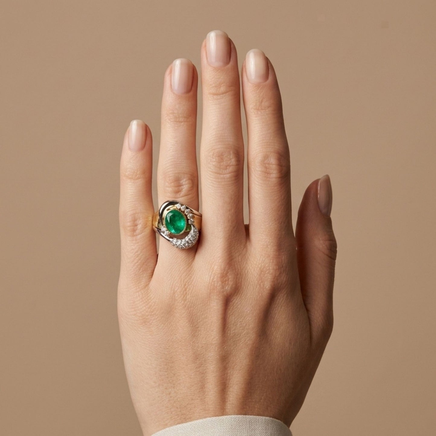 Platinum & 18K 1.91ct Oval Colombian Emerald 0.57cttw White Diamonds Ring
