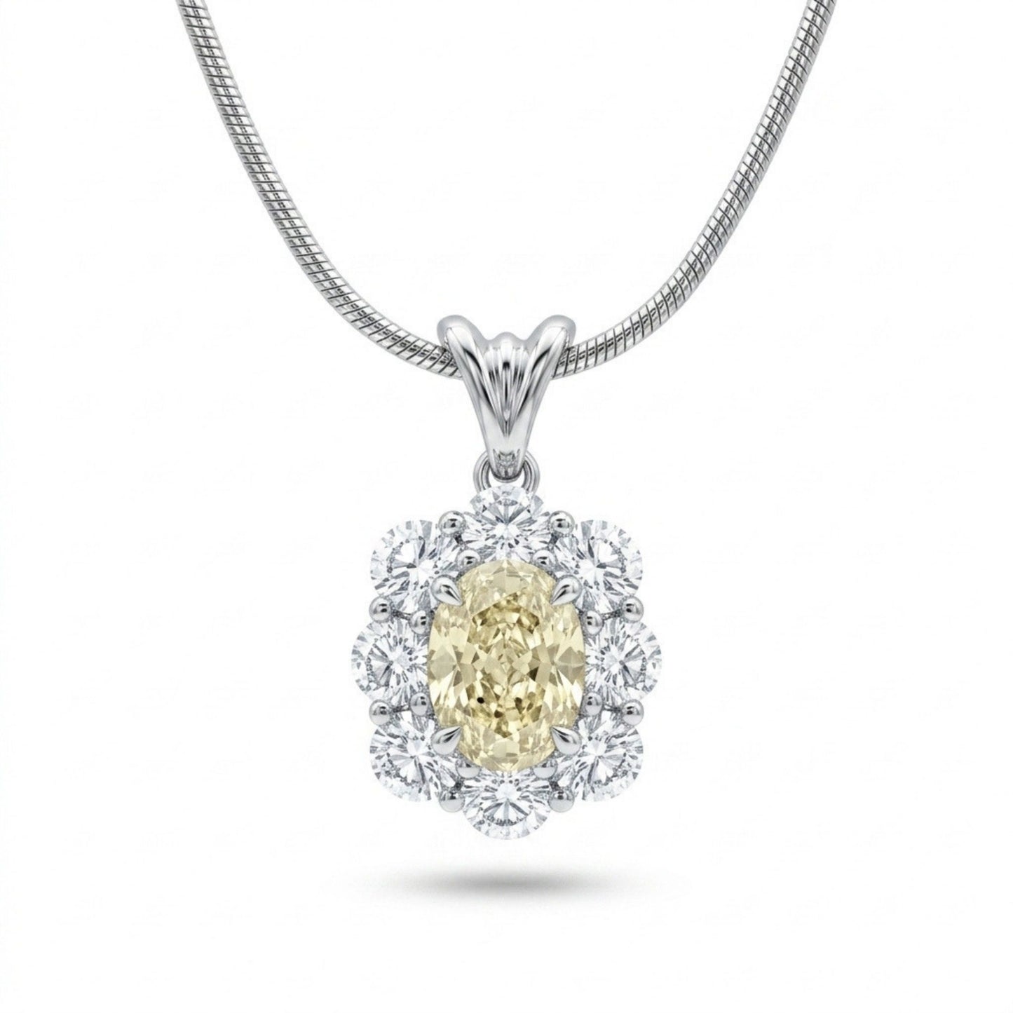 Platinum 1.01cttw Oval Yellow Diamond 1.20cttw White Diamonds Necklace