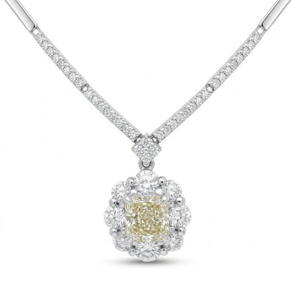 18K & 14K 1.00ct Princess Cut Yellow Diamond 0.75cttw White Diamonds Necklace