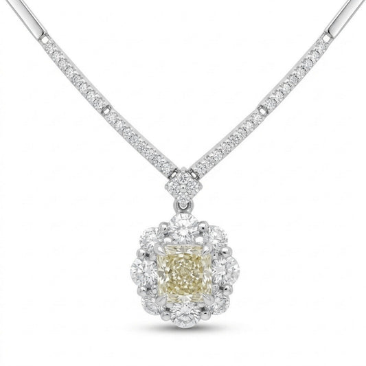 18K & 14K 1.00ct Princess Cut Yellow Diamond 0.75cttw White Diamonds Necklace