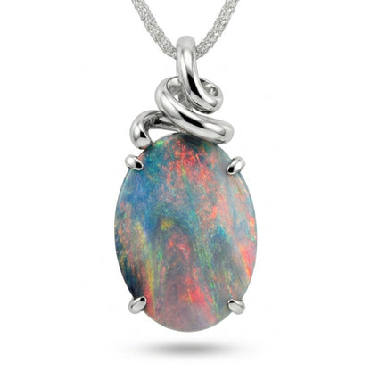 Platinum 12.61ct Oval Black Opal Necklace