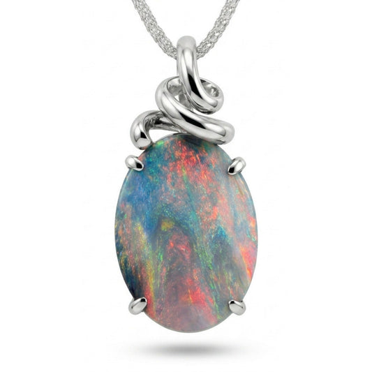 Platinum 12.61ct Oval Black Opal Necklace