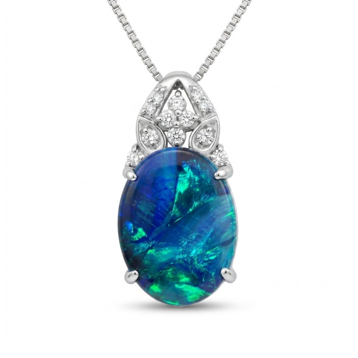 Platinum 5.64ct Oval Black Opal 0.24cttw White Diamonds Necklace