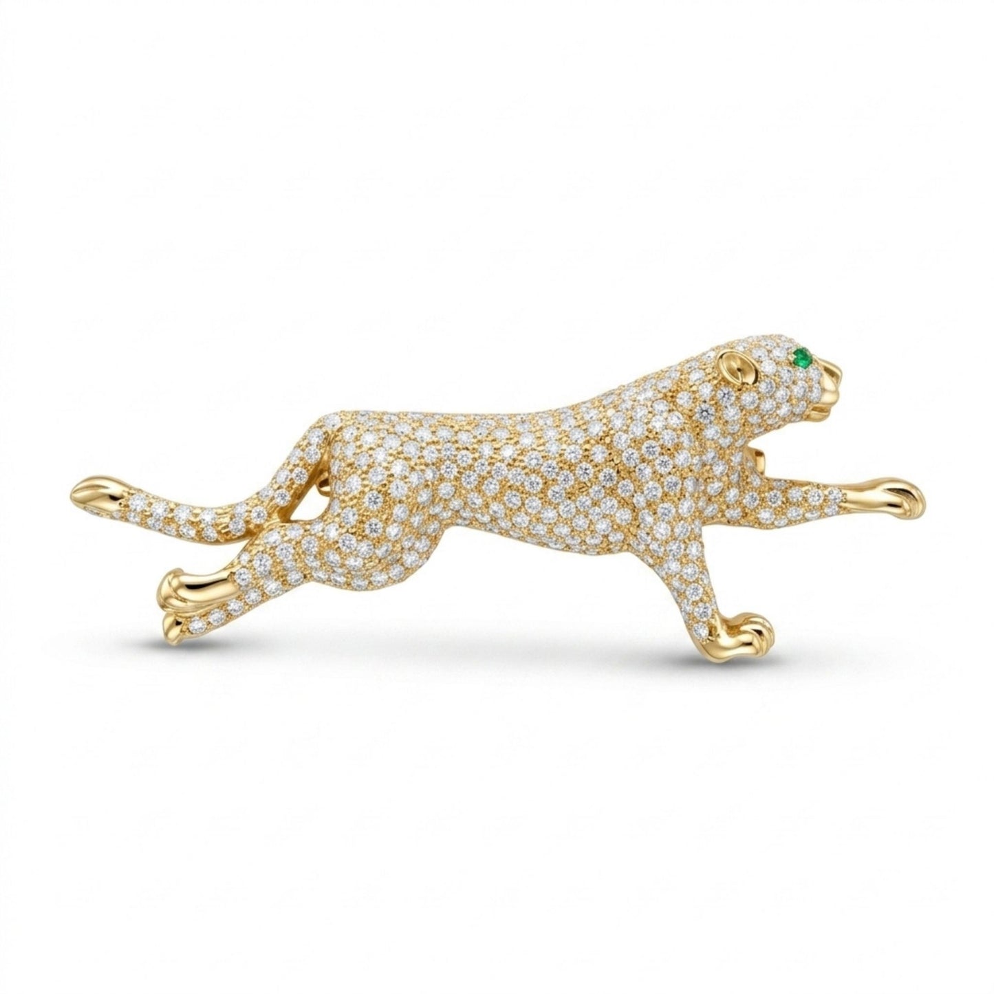 18K 3.05cttw Round White Diamond Panther Brooch