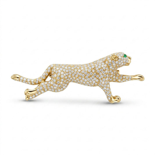 18K 3.05cttw Round White Diamond Panther Brooch