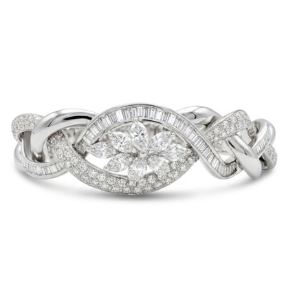 18K 7.42cttw Baguette, Round, and Marquise White Diamond Bracelet