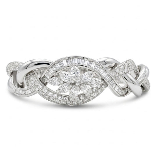 18K 7.42cttw Baguette, Round, and Marquise White Diamond Bracelet