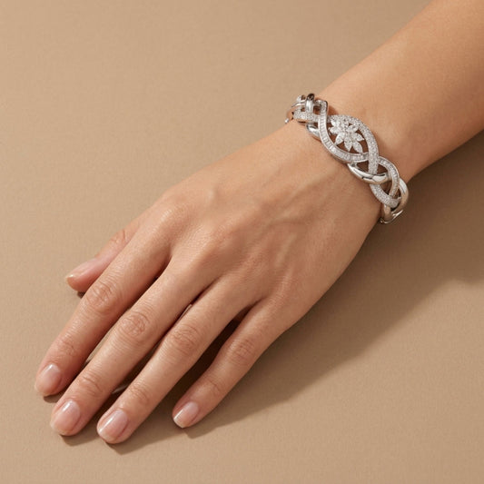 18K 7.42cttw Baguette, Round, and Marquise White Diamond Bracelet