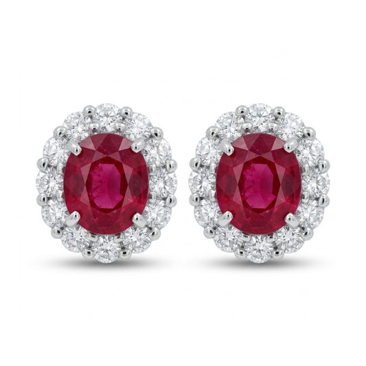 Platinum 2.13cttw Oval Ruby 0.70cttw White Diamonds Stud Earrings
