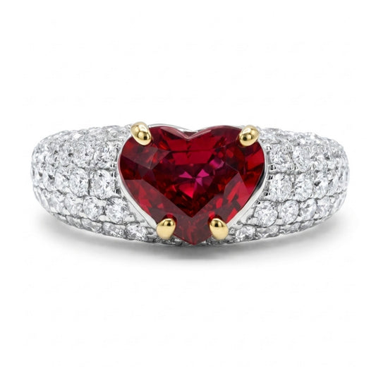 14K 1.17ct Heart Shape Private Collection Unheated Ruby 1.20cttw VS White Diamonds Ring