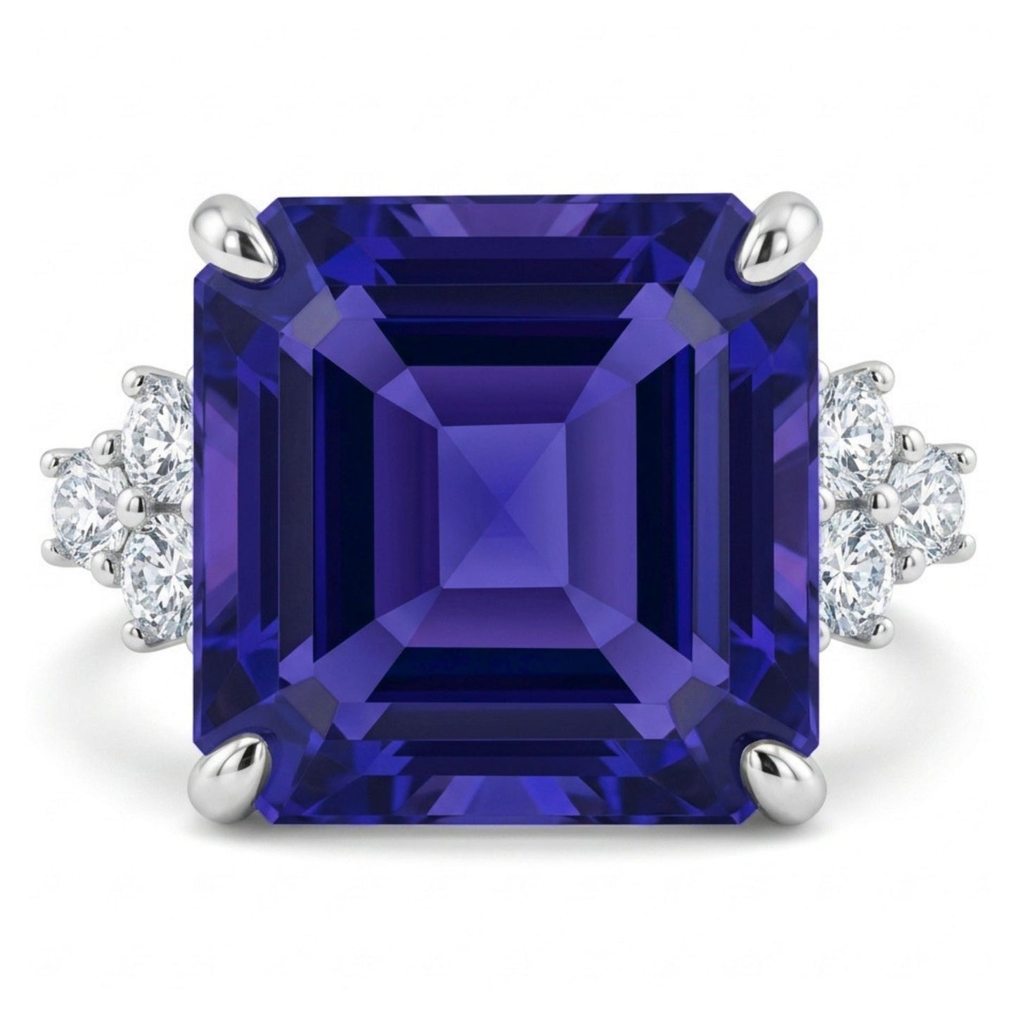 14K 17.97ct Asscher Cut Blue Wing Tanzanite 0.78cttw VS White Diamonds Ring