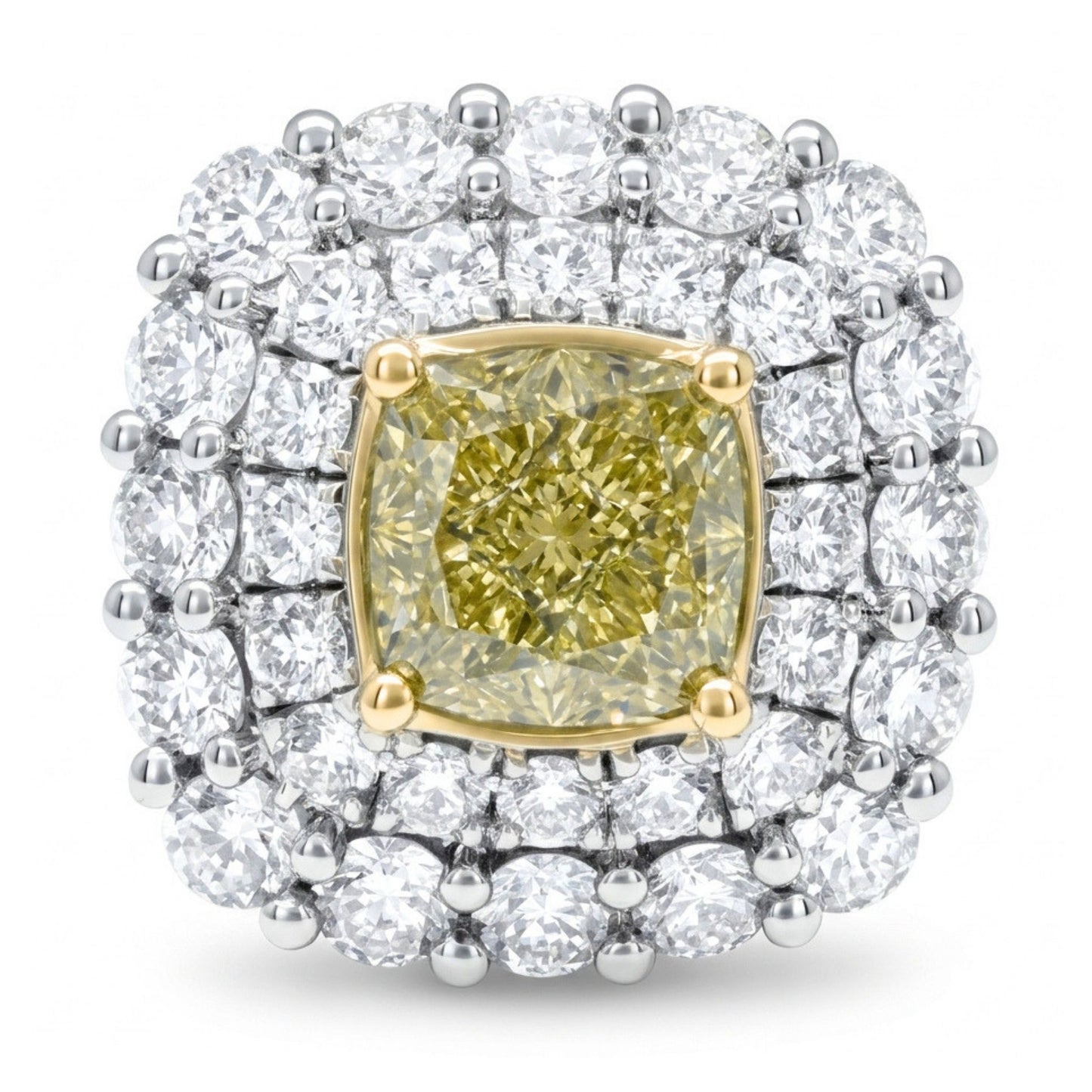 18K 3.01ct Cushion VS Yellow Diamond 3.60cttw VS White Diamonds Ring