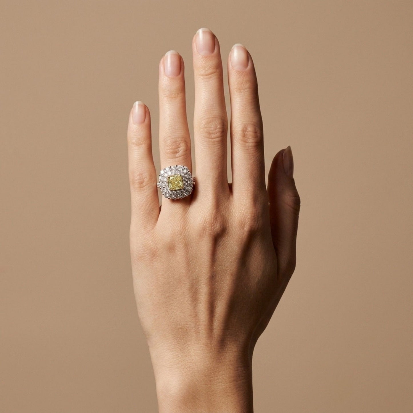 18K 3.01ct Cushion VS Yellow Diamond 3.60cttw VS White Diamonds Ring