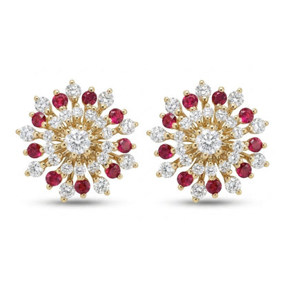 14K 0.42cttw Burma Ruby 0.73cttw VS White Diamonds Stud Earrings