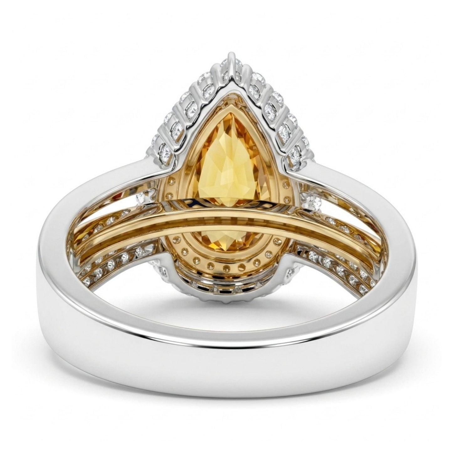 14K 2.15ct Pear Shape Unheated Orange Sapphire 1.02cttw VS Yellow & White Diamond Ring