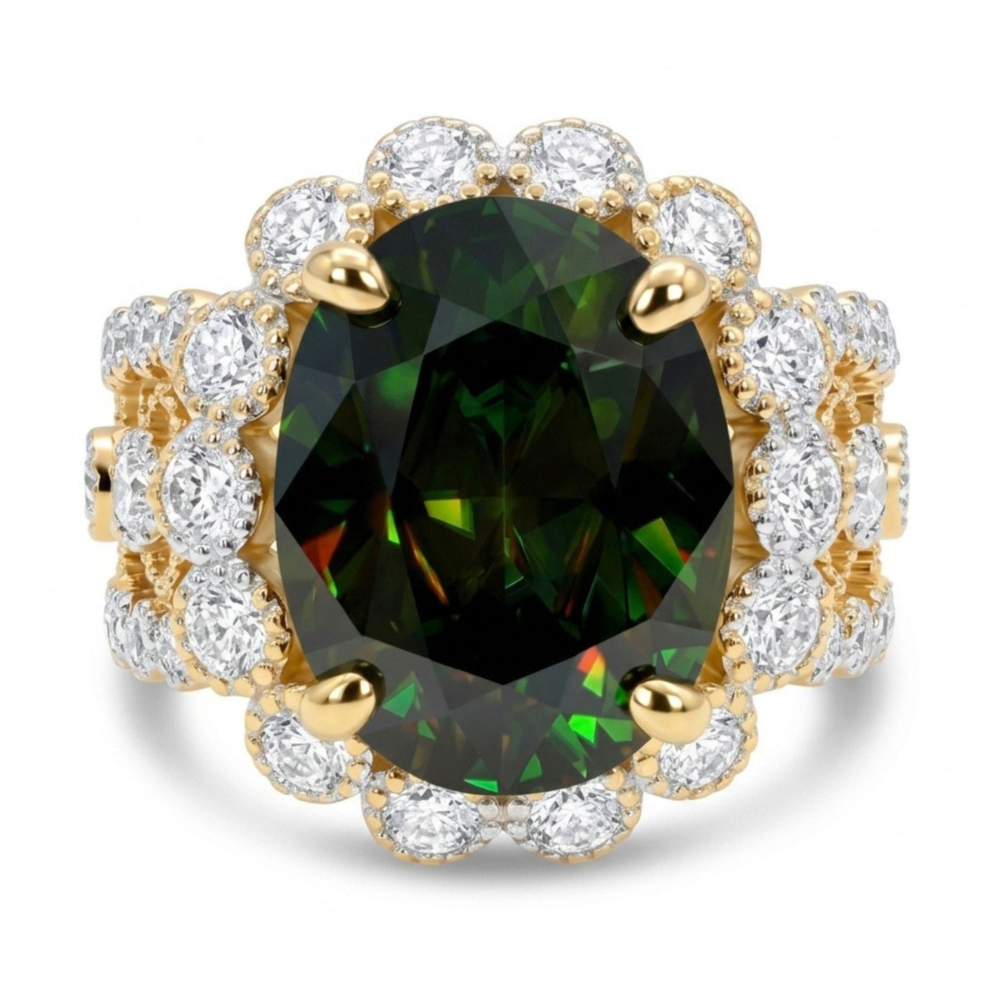 14K 5.67ct Oval Color Change Sphene 1.09cttw VS White Diamonds Ring