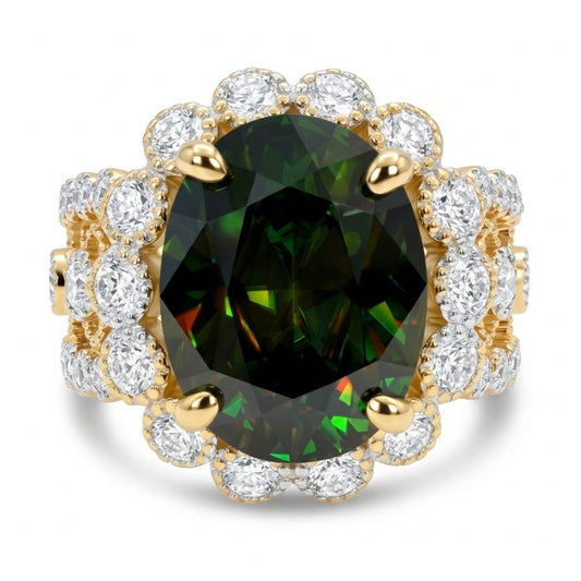 14K 5.67ct Oval Color Change Sphene 1.09cttw VS White Diamonds Ring