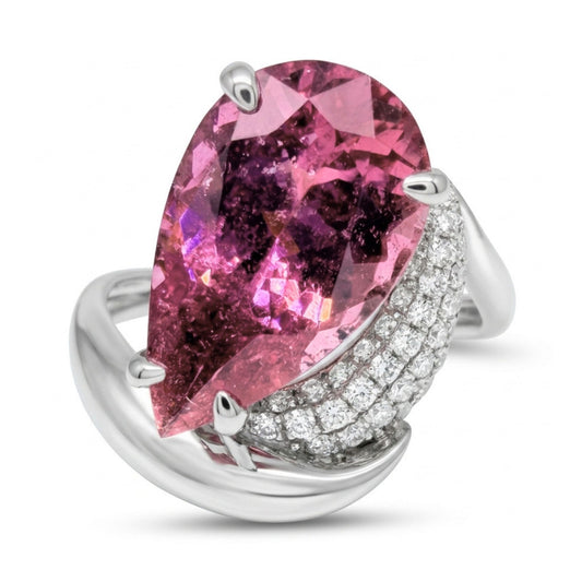 14K 5.01ct Pear Shape Copper Bearing Tourmaline 0.26cttw VS White Diamonds Ring