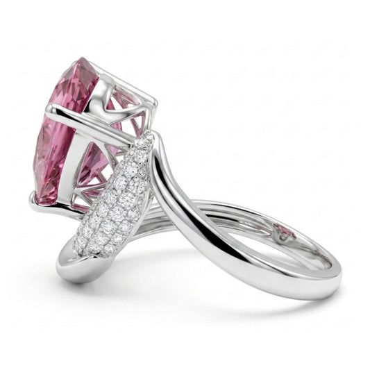 14K 5.01ct Pear Shape Copper Bearing Tourmaline 0.26cttw VS White Diamonds Ring
