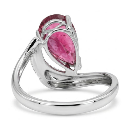 14K gold 5.01ct pear shape copper bearing tourmaline ring with VS white diamonds