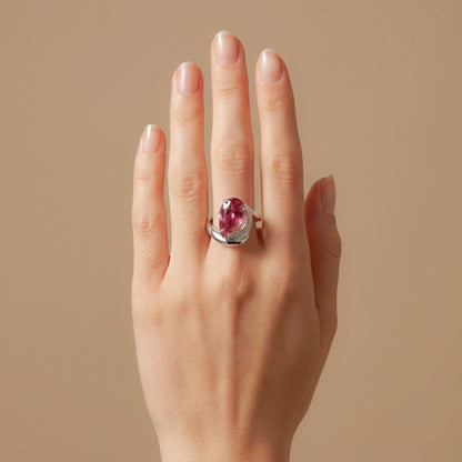 14K gold pear shape copper bearing tourmaline ring with VS white diamonds