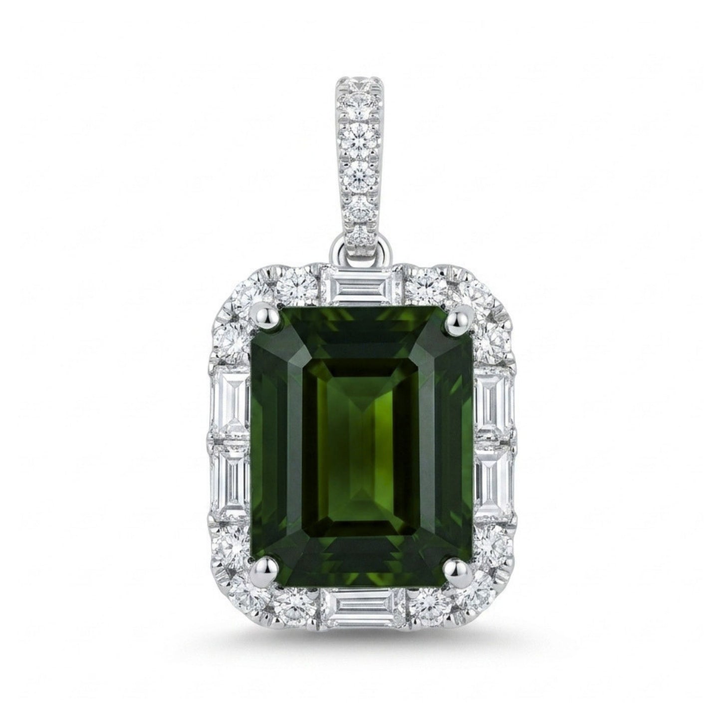 18K 4.86ct Emerald Cut Green Zircon 0.67cttw VS White Diamonds Pendant