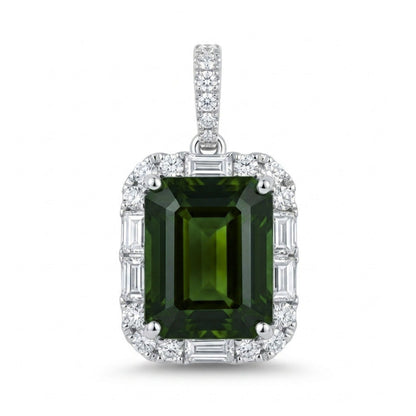 18K 4.86ct Emerald Cut Green Zircon 0.67cttw VS White Diamonds Pendant