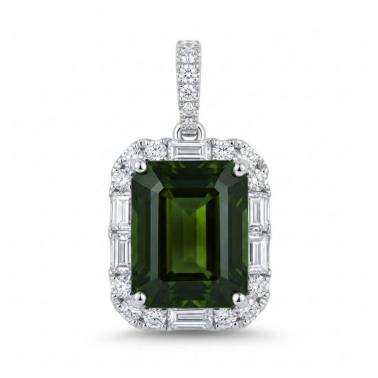 18K 4.86ct Emerald Cut Green Zircon 0.67cttw VS White Diamonds Pendant