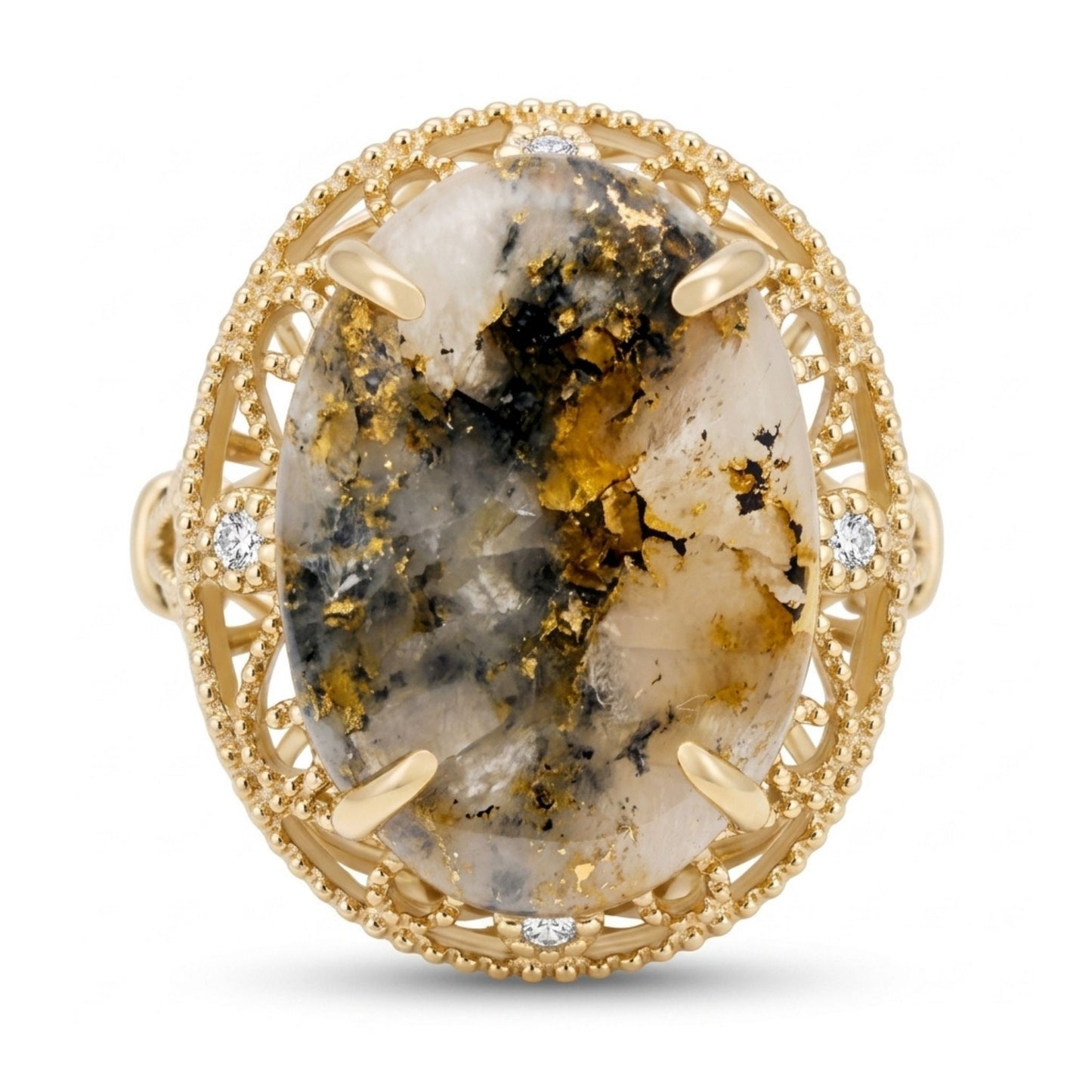 14K 6.19ct Oval Natural Gold Quartz 0.05cttw VS White Diamonds Ring
